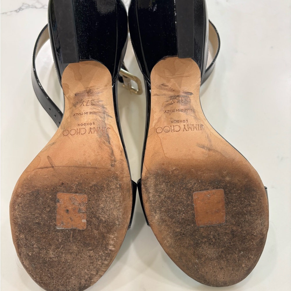 Jimmy Choo Black Patent Leather Open-Toe Ankle-Strap Heels - Picture 2 of 4